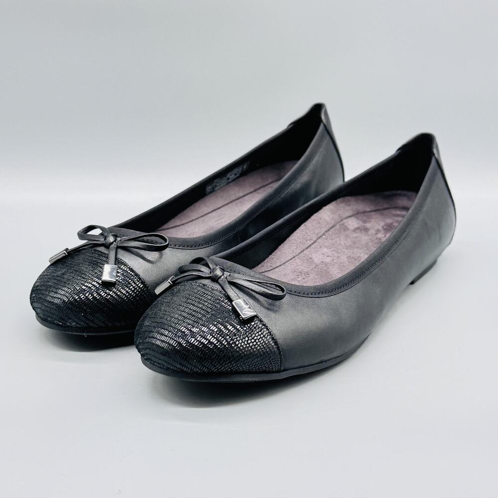 Vionic Shoes Womens 9.5 Black Leather Minna Ballet Flats Bow Cap Toe Comfort - Picture 4 of 13
